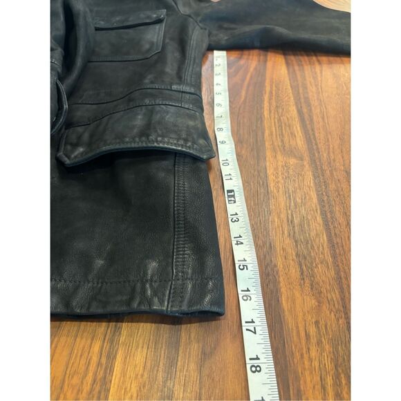 AllSaints Men’s Black Forter Tab Collar Leather Long Sleeve Jacket Size Medium - Picture 4 of 8